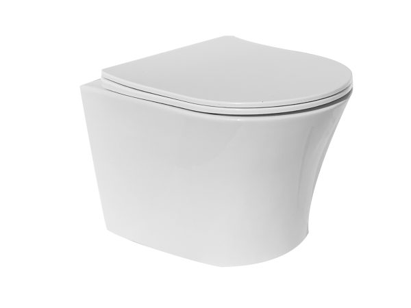 INTER CERAMIC WC SET VISEĆA WC ŠKOLJKA BEZ RUBA, ZIDNI ODVOD S SOFT CLOSE/QUICK RELEASE WC DASKOM 37X37X48CM PORCULAN/DUROPLAST BIJELA 2/1